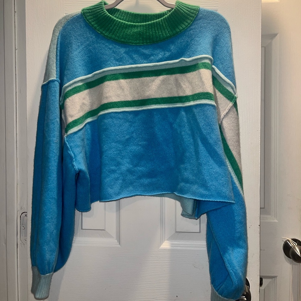 Free People NWT 90% Cashmere Grecian Sea Colorblock Crop Sweater M